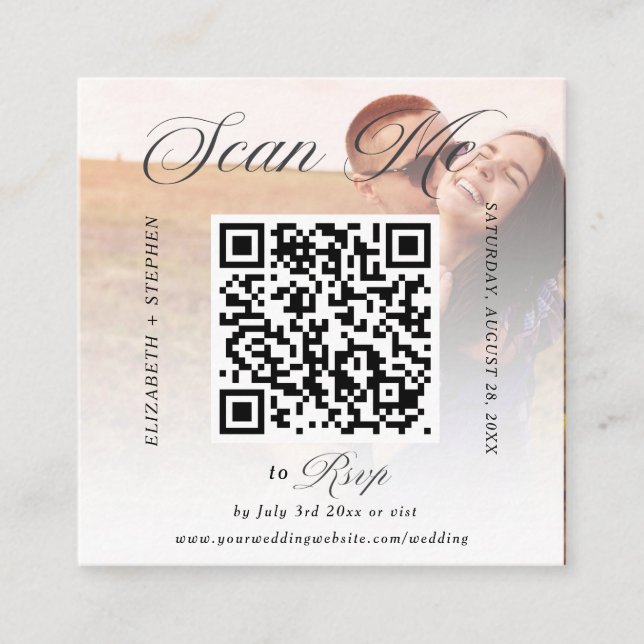 QR Code Minimalistic Photo Wedding RSVP Card (Front)