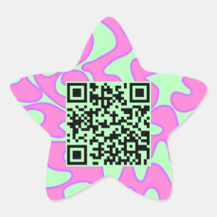 QR Code Mint Green Pink Bright Modern Cool Star Sticker