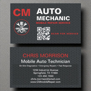 QR Code Mobile Auto Mechanic Monogram Business Card