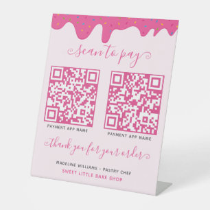 QR Code Mobile Payment Pink Bakery Pedestal Sign