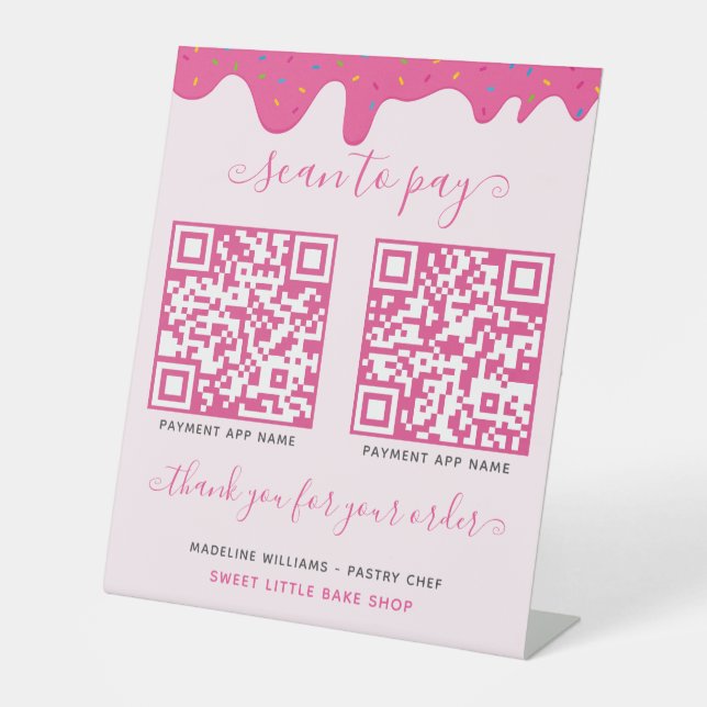QR Code Mobile Payment Pink Bakery Pedestal Sign (Front)