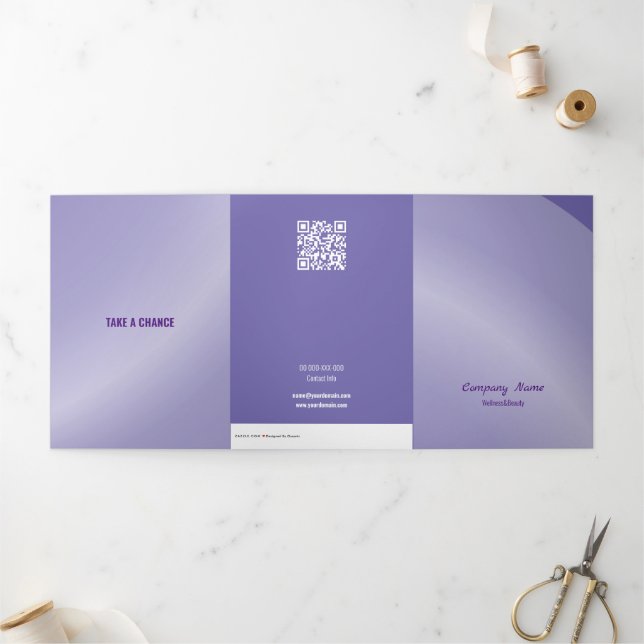 Qr Code Moderate Lilac Modern Neat Shaded Tri-Fold Card (Outside)