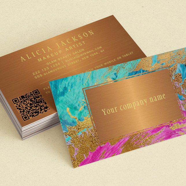 QR CODE modern abstract copper gold your name Business Card (Creator Uploaded)