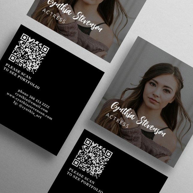 QR CODE modern actress professional photo Square Business Card (Creator Uploaded)