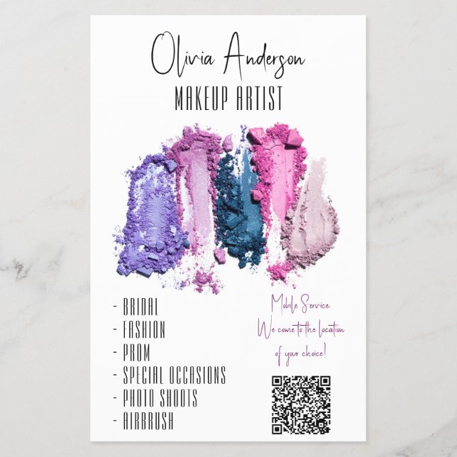 QR Code Modern Beauty Swatch Makeup Artist Flyer (Front)