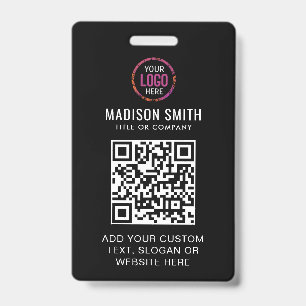 QR Code Modern Black Business Logo Event Badge ID Badge