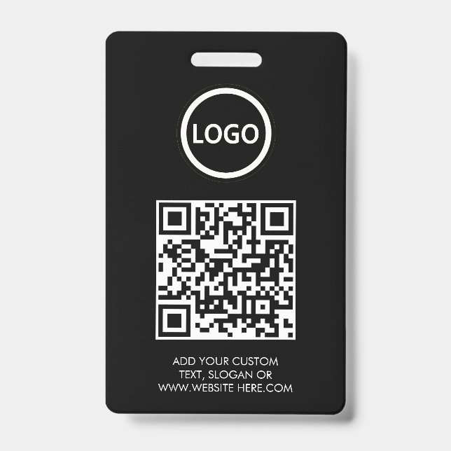 QR Code | Modern Black Business Logo Event ID Badge (Front)