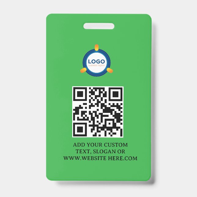 QR Code | Modern Black Business Logo Event ID Badge (Front)