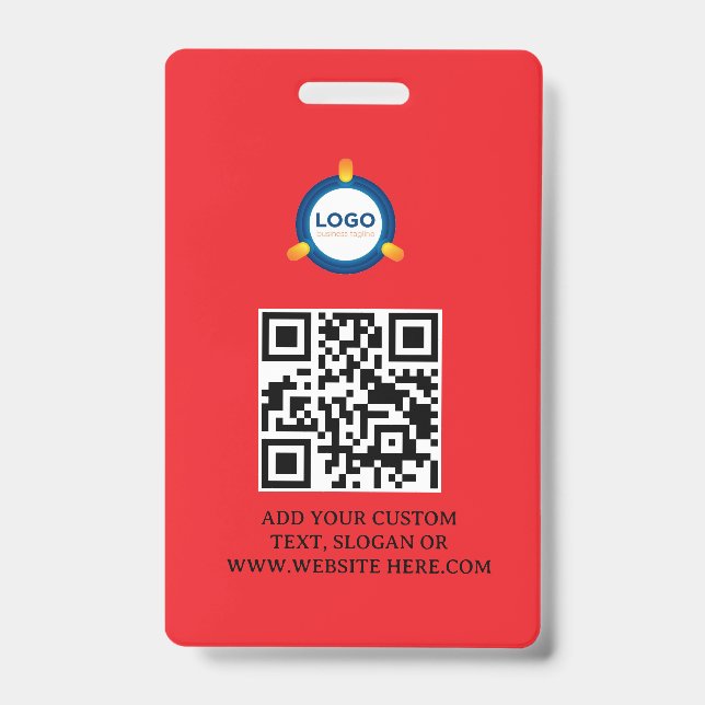 QR Code | Modern Black Business Logo Event ID Badge (Front)