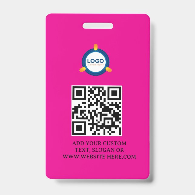 QR Code | Modern Black Business Logo Event ID Badge (Front)