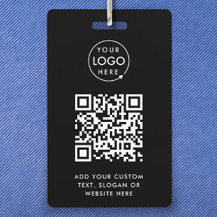 QR Code   Modern Black Business Logo Event ID Badge