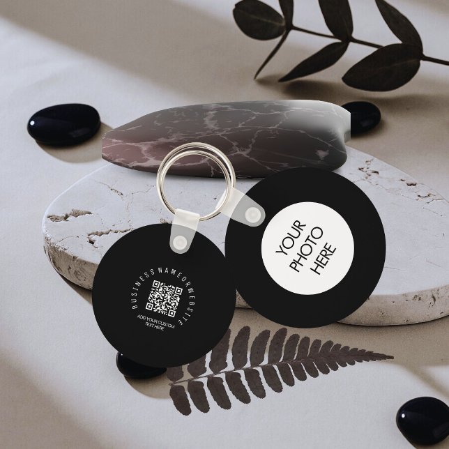 QR Code modern, Black Business logo Round Key Ring (Creator Uploaded)