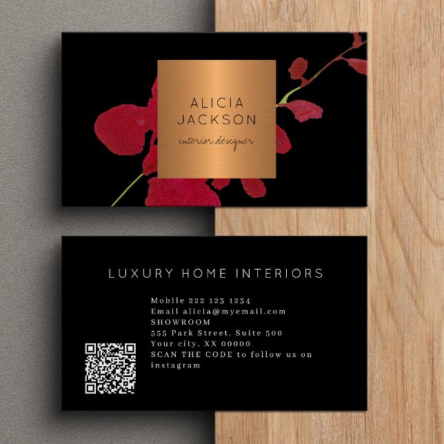 QR CODE modern black gold professional Business Card (Creator Uploaded)
