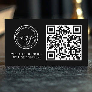 QR Code Modern Black Notary Business Cards