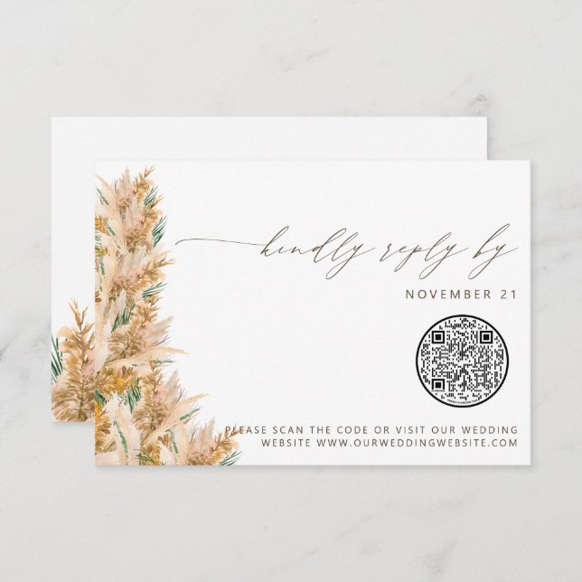 QR Code Modern Boho Pampas Grass Wedding RSVP (Front/Back)