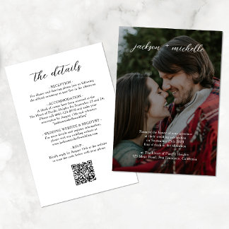 QR Code | Modern Budget Photo Script Wedding Invitation