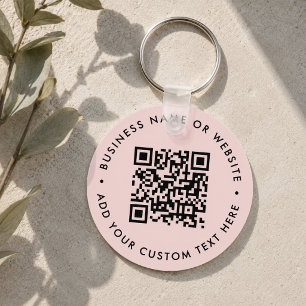 QR Code Modern Business Blush Pink Round Key Ring