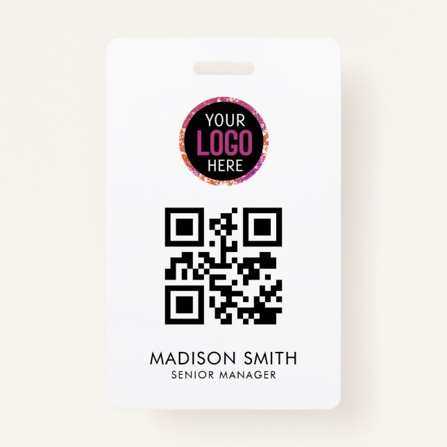 QR Code | Modern  Business Logo Event Badge ID Badge (Front)