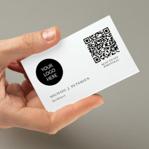 QR CODE modern business logo professional white Business Card