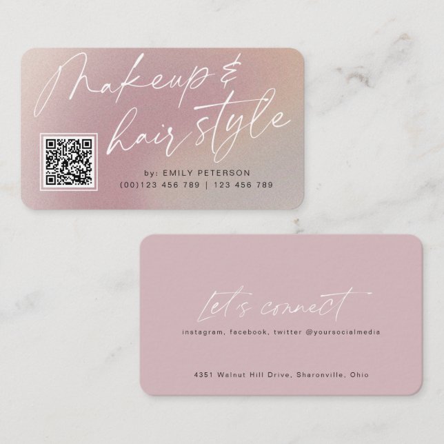 QR code modern chic makeup and hair style Business Card (Front/Back)