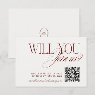 QR Code Modern Deep Terracotta Wedding RSVP Card