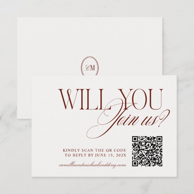 QR Code Modern Deep Terracotta Wedding RSVP Card (Front/Back)