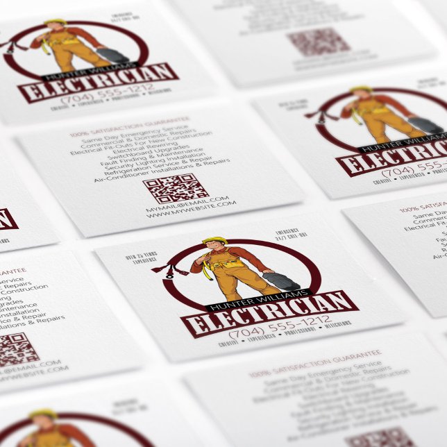 QR Code Modern Electrician Lighting Contractor  Square Business Card (Creator Uploaded)