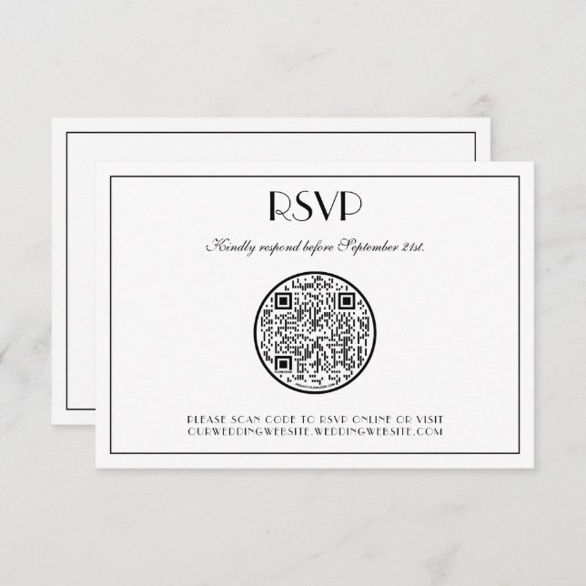 QR Code Modern Elegant Art Deco Wedding RSVP Card (Front/Back)