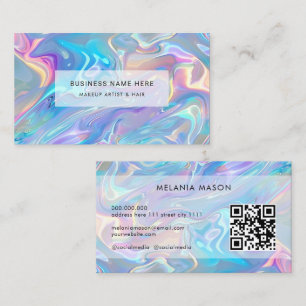 QR Code Modern Elegant Iridiscent Holographic Business Card