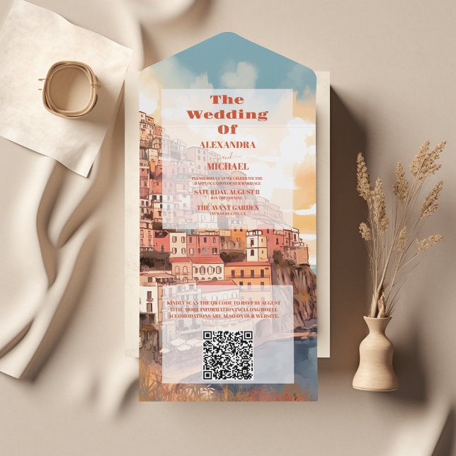 QR Code Modern Elegant Italy Destination Wedding All In One Invitation (Creator Uploaded)