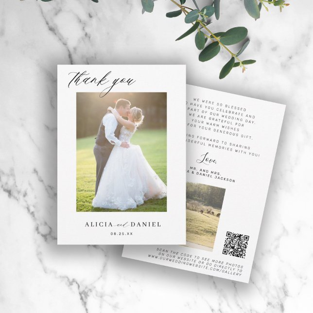 QR CODE modern elegant script photo wedding Thank You Card (Creator Uploaded)