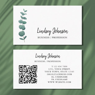 QR Code Modern Eucalyptus Profession  Business Card