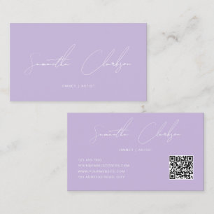 QR Code Modern Full Soft Purple Handwritten Script Business Card