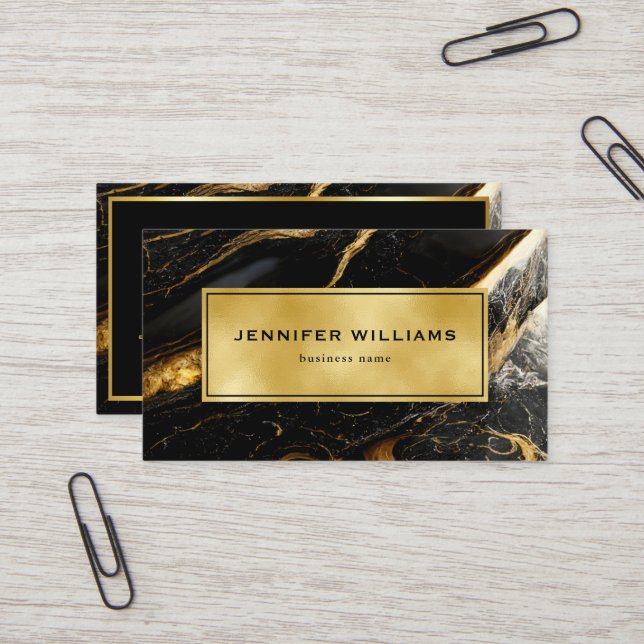 QR Code Modern Gold Black and White Marble Business Card (Front/Back In Situ)