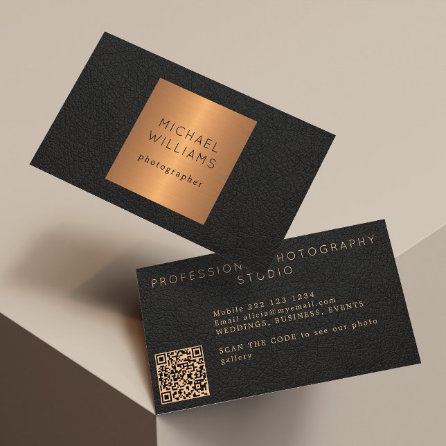 QR CODE modern gold black luxury professional Business Card (Creator Uploaded)