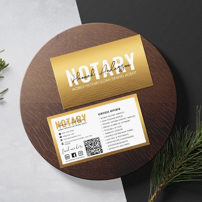 QR Code | Modern Gold Mobile Notary Public Business Card (Creator Uploaded)