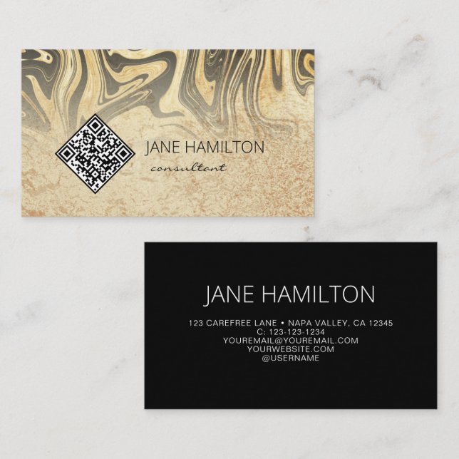 QR Code Modern Gold Profile Business Card (Front/Back)