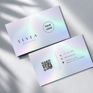 QR Code Modern holographic Beauty Salon Business Card