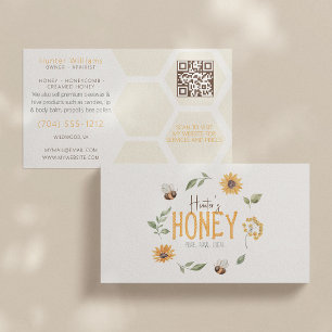 QR Code Modern Honeybee Wreath Apiarist Beekeeper Business Card
