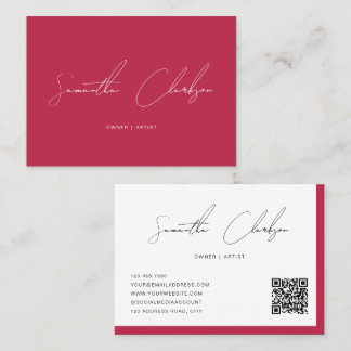 QR Code Modern Magenta Hot Pink Handwritten Script Business Card