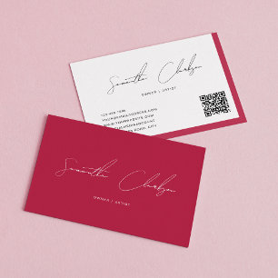 QR Code Modern Magenta Hot Pink Handwritten Script Business Card