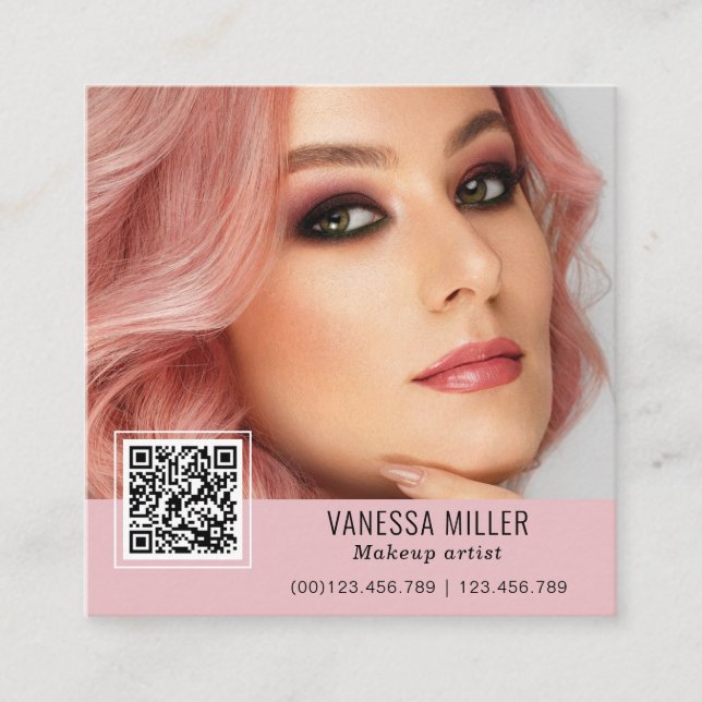 QR Code modern make up artist square Square Busine Square Business Card (Front)