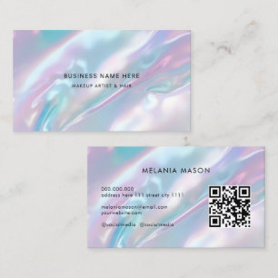 QR Code Modern Makeup Artist Elegant Holographic  Business Card