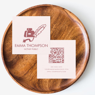 QR Code   Modern Minimal Blush Pink Notary Public  Square Business Card