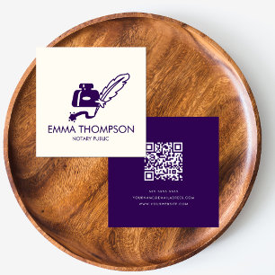 QR Code Modern Minimal Purple Notary Public Square Business Card