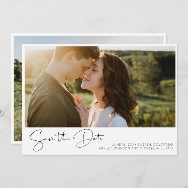 QR Code Modern Minimalist 2 Photo Engagement  Save The Date (Front/Back)