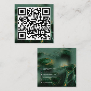 QR Code Modern Minimalist Business Green Marble Calling Card