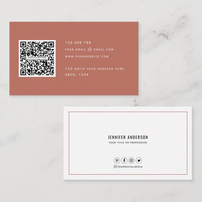 QR code Modern Minimalist Elegant Clean Simple  Bu Business Card (Front/Back)