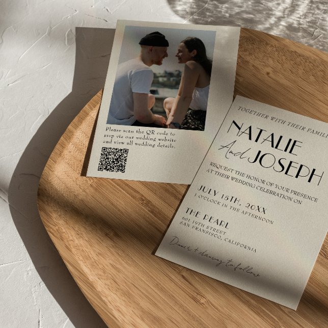 QR Code Modern Minimalist French Photo Wedding  Invitation (Creator Uploaded)