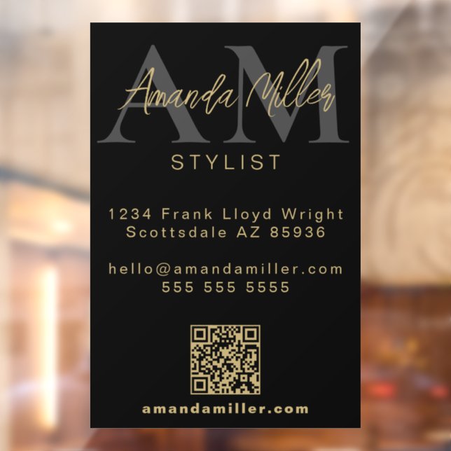 QR Code Modern Minimalist Monogram Black and Gold (Sheet 2)